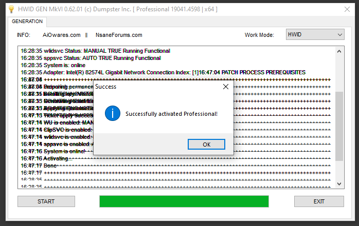 Успешная активация Windows 10 в HWID GEN